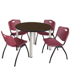 Regency Kee Round Breakroom Table with Post Legs and 4 M Stack Chairs 42
