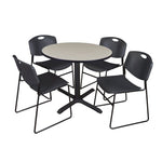 Regency Cain Round Breakroom Table with X - Base and 4 Zeng Stack Chairs 42