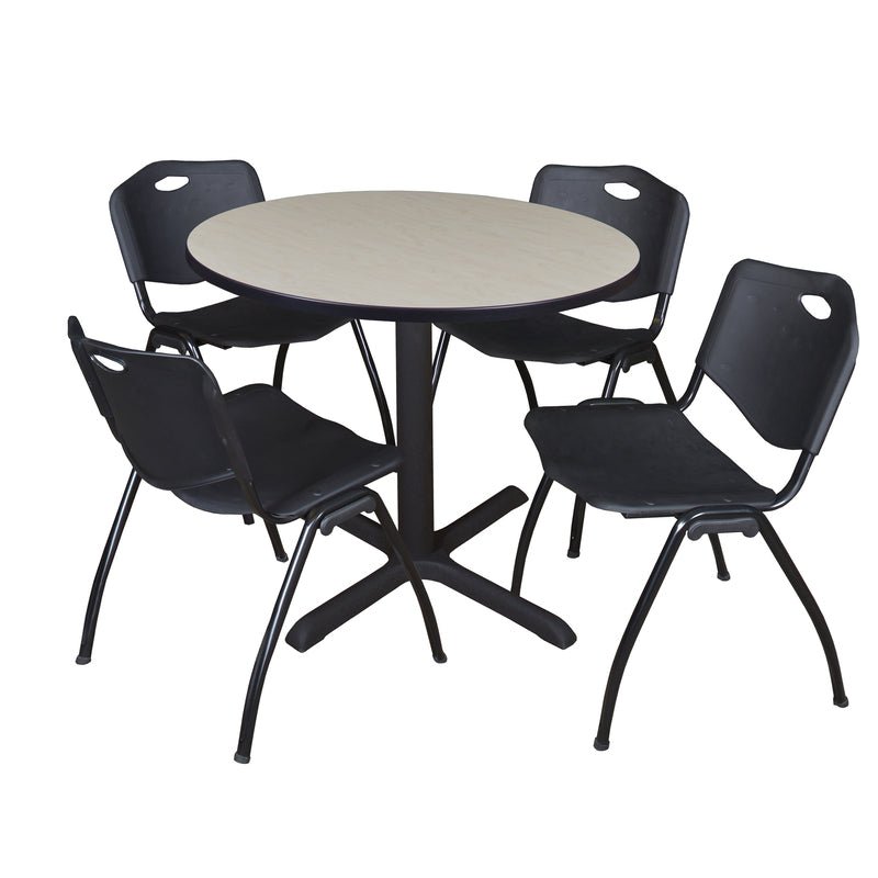 Regency Cain Round Breakroom Table with X - Base and 4 M Stack Chairs 42"W x 42"D x 29"H (REG - TB42R - 47) - SchoolOutlet