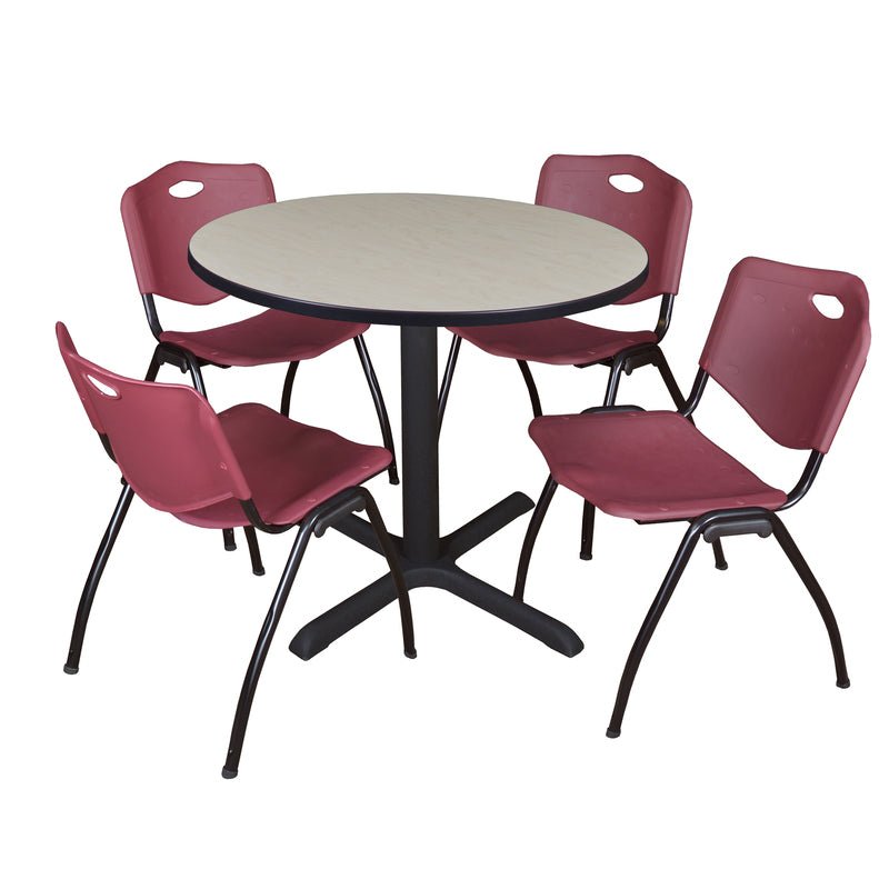 Regency Cain Round Breakroom Table with X - Base and 4 M Stack Chairs 42"W x 42"D x 29"H (REG - TB42R - 47) - SchoolOutlet