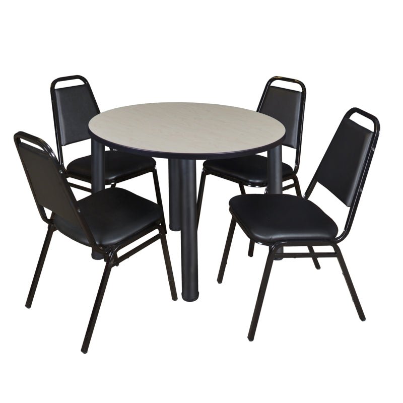 Regency Kee Round Breakroom Table with Post Legs and 4 Black Restaurant Stack Chairs 42"W x 42"D x 29"H (REG - TB42R - 29) - SchoolOutlet