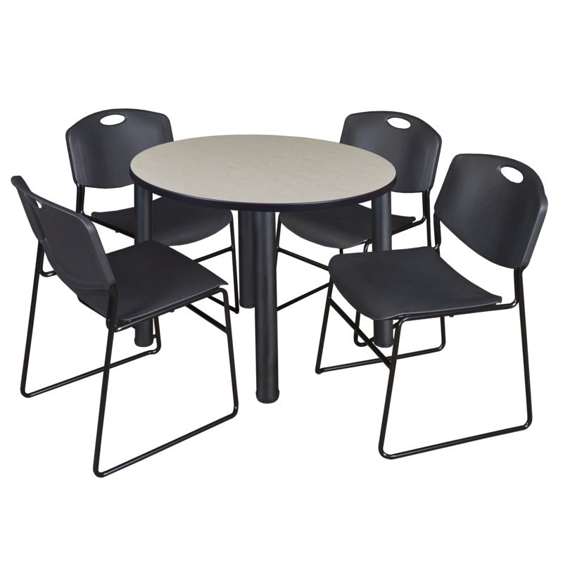 Regency Kee Round Breakroom Table with Post Legs and 4 Zeng Stack Chairs 42"W x 42"D x 29"H (REG - TB42R - 4) - SchoolOutlet
