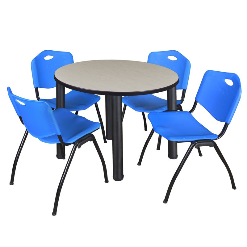 Regency Kee Round Breakroom Table with Post Legs and 4 M Stack Chairs 42"W x 42"D x 29"H (REG - TB42R - 47) - SchoolOutlet