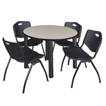 Regency Kee Round Breakroom Table with Post Legs and 4 M Stack Chairs 42