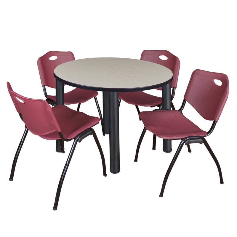 Regency Kee Round Breakroom Table with Post Legs and 4 M Stack Chairs 42"W x 42"D x 29"H (REG - TB42R - 47) - SchoolOutlet