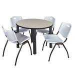 Regency Kee Round Breakroom Table with Post Legs and 4 M Stack Chairs 42