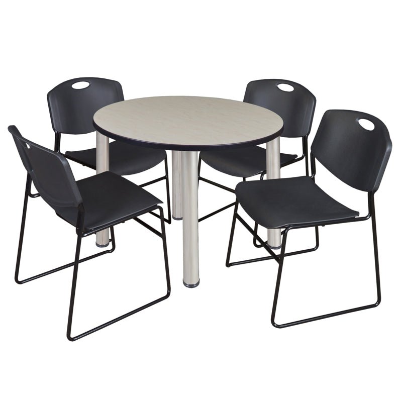 Regency Kee Round Breakroom Table with Post Legs and 4 Zeng Stack Chairs 42"W x 42"D x 29"H (REG - TB42R - 4) - SchoolOutlet