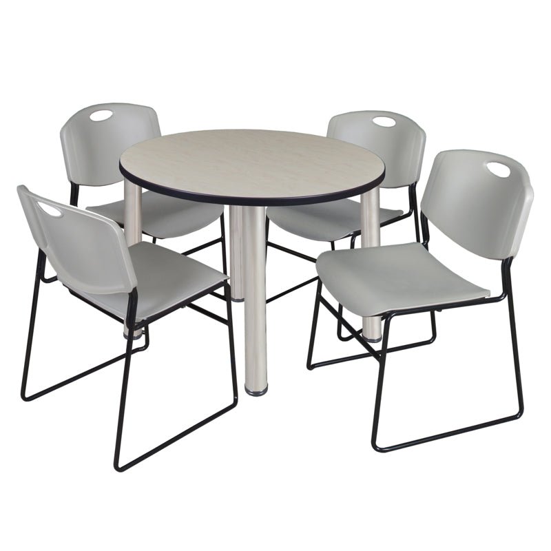 Regency Kee Round Breakroom Table with Post Legs and 4 Zeng Stack Chairs 42"W x 42"D x 29"H (REG - TB42R - 4) - SchoolOutlet