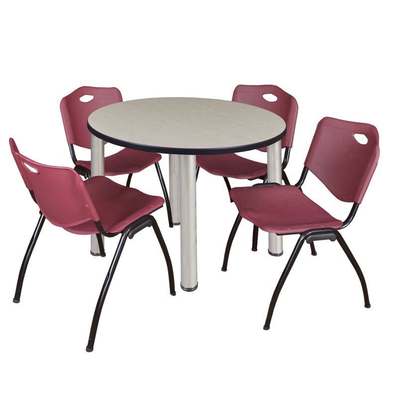 Regency Kee Round Breakroom Table with Post Legs and 4 M Stack Chairs 42"W x 42"D x 29"H (REG - TB42R - 47) - SchoolOutlet