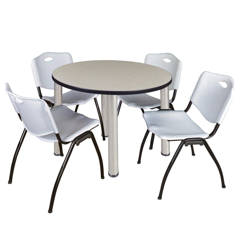 Regency Kee Round Breakroom Table with Post Legs and 4 M Stack Chairs 42"W x 42"D x 29"H (REG - TB42R - 47) - SchoolOutlet