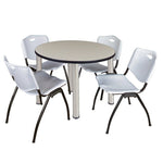 Regency Kee Round Breakroom Table with Post Legs and 4 M Stack Chairs 42