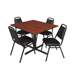 Regency Cain Square Breakroom Table with X - Base and 4 Black Restaurant Stack Chairs 48