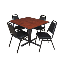 Regency Cain Square Breakroom Table with X-Base and 4 Black Restaurant Stack Chairs 48"W x 48"D x 29"H (REG-TB4848-29)