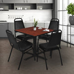 Regency Cain Square Breakroom Table with X - Base and 4 Black Restaurant Stack Chairs 48