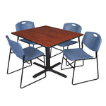 Regency Cain Square Breakroom Table with X - Base and 4 Zeng Stack Chairs 48