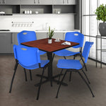 Regency Cain Square Breakroom Table with X - Base and 4 M Stack Chairs 48