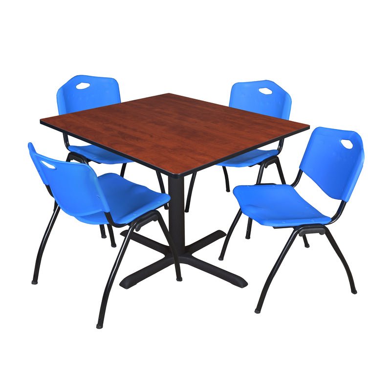 Regency Cain Square Breakroom Table with X - Base and 4 M Stack Chairs 48"W x 48"D x 29"H (REG - TB4848 - 47) - SchoolOutlet