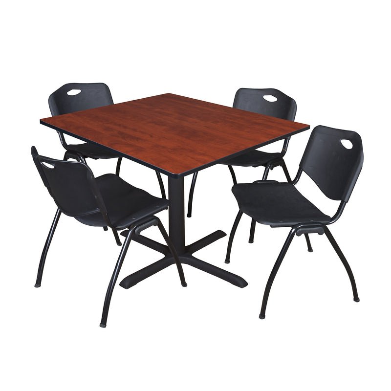 Regency Cain Square Breakroom Table with X - Base and 4 M Stack Chairs 48"W x 48"D x 29"H (REG - TB4848 - 47) - SchoolOutlet