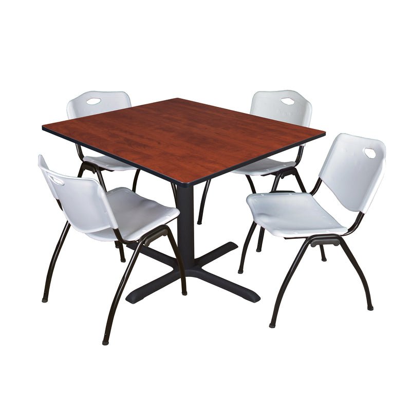 Regency Cain Square Breakroom Table with X - Base and 4 M Stack Chairs 48"W x 48"D x 29"H (REG - TB4848 - 47) - SchoolOutlet