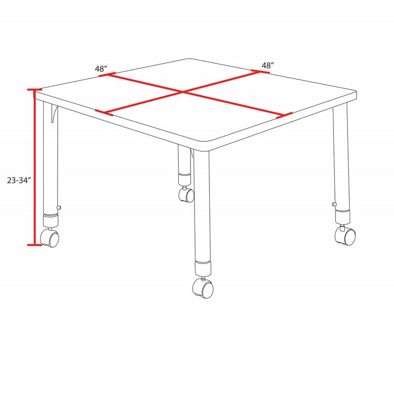Regency Kee Square Mobile Adjustable Classroom Table 48"W x 48"D x 23" - 34"H (REG - TB4848) - SchoolOutlet