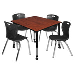 Regency Kee Square Mobile Adjustable Classroom Table and 4 Andy Stack Chairs 48