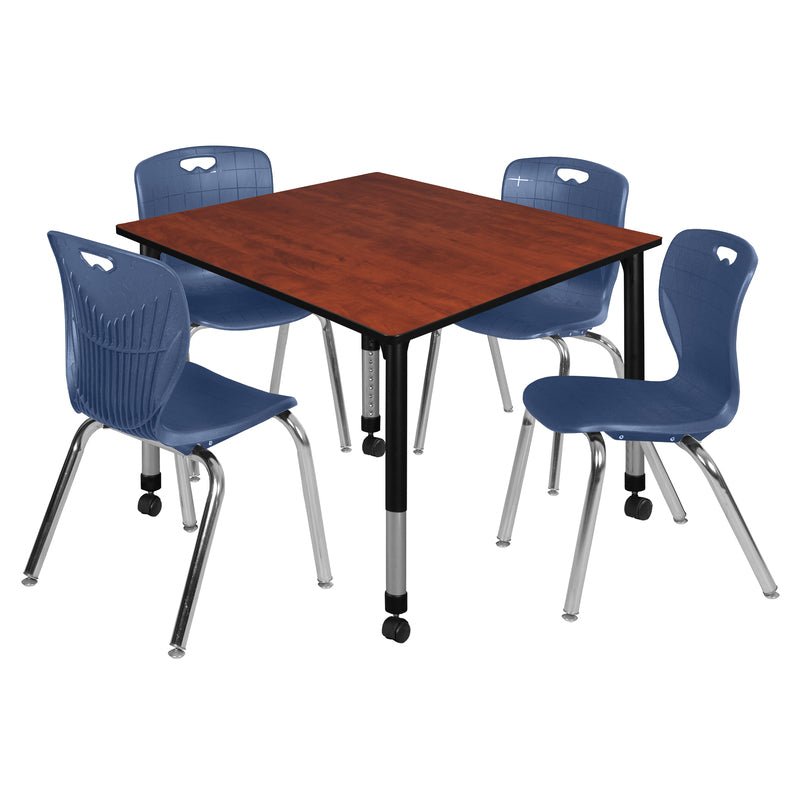 Regency Kee Square Mobile Adjustable Classroom Table and 4 Andy Stack Chairs 48"W x 48"D x 23" - 34"H (REG - TB4848 - 40) - SchoolOutlet