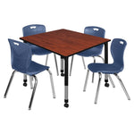 Regency Kee Square Mobile Adjustable Classroom Table and 4 Andy Stack Chairs 48