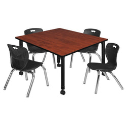 Regency Kee Square Mobile Adjustable Classroom Table and 4 Andy Stack Chairs 48"W x 48"D x 23"-34"H (REG-TB4848-45)