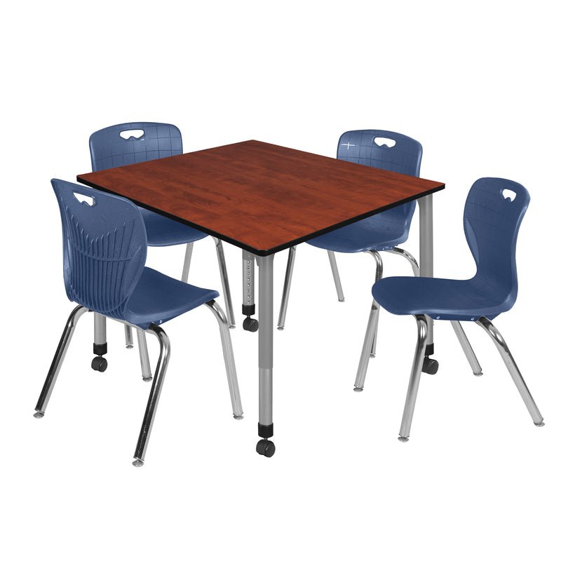 Regency Kee Square Mobile Adjustable Classroom Table and 4 Andy Stack Chairs 48"W x 48"D x 23" - 34"H (REG - TB4848 - 40) - SchoolOutlet