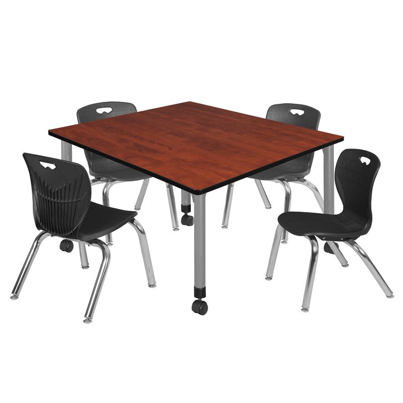Regency Kee Square Mobile Adjustable Classroom Table and 4 Andy Stack Chairs 48"W x 48"D x 23" - 34"H (REG - TB4848 - 45) - SchoolOutlet