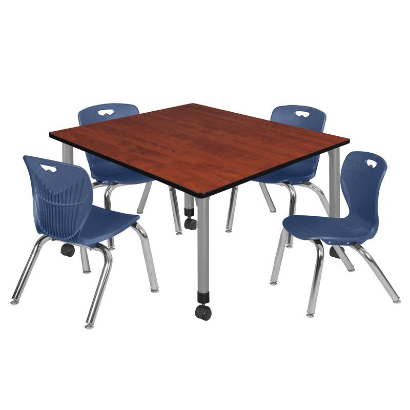 Regency Kee Square Mobile Adjustable Classroom Table and 4 Andy Stack Chairs 48"W x 48"D x 23" - 34"H (REG - TB4848 - 45) - SchoolOutlet