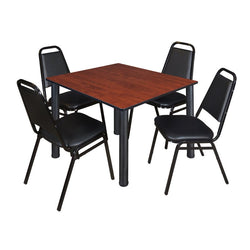 Regency Kee Square Breakroom Table with 4 Black Restaurant Stack Chairs 48" W x 48" D x 29" H (REG-TB4848-29)