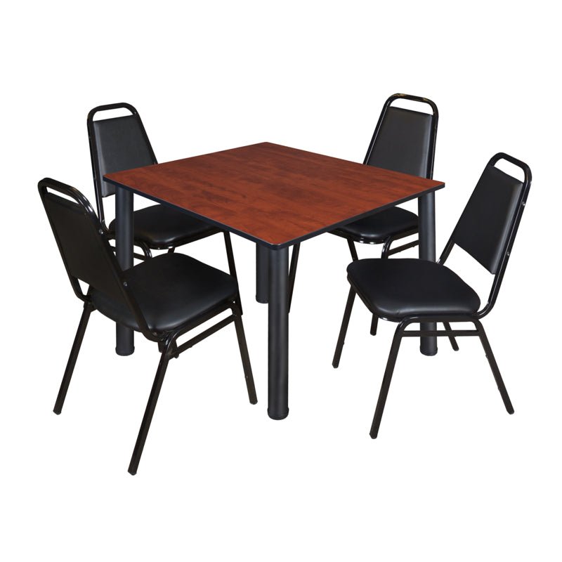 Regency Kee Square Breakroom Table with 4 Black Restaurant Stack Chairs 48" W x 48" D x 29" H (REG - TB4848 - 29) - SchoolOutlet