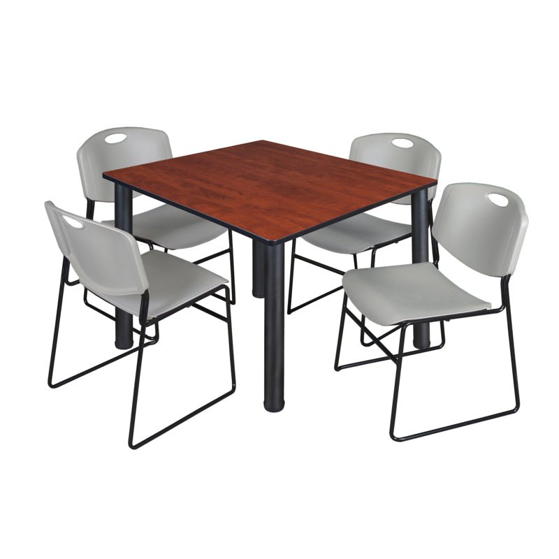 Regency Kee Professional Square Breakroom Table with 4 Zeng Stack Chairs 48" W x 48" D x 29" H (REG - TB4848 - 44) - SchoolOutlet