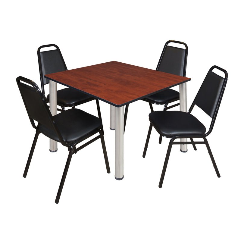 Regency Kee Square Breakroom Table with 4 Black Restaurant Stack Chairs 48" W x 48" D x 29" H (REG - TB4848 - 29) - SchoolOutlet