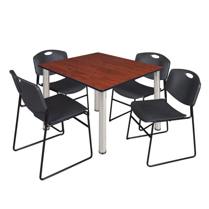 Regency Kee Professional Square Breakroom Table with 4 Zeng Stack Chairs 48" W x 48" D x 29" H (REG - TB4848 - 44) - SchoolOutlet
