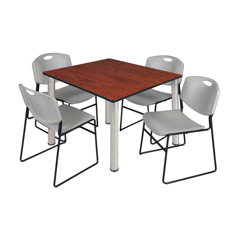 Regency Kee Professional Square Breakroom Table with 4 Zeng Stack Chairs 48" W x 48" D x 29" H (REG - TB4848 - 44) - SchoolOutlet