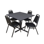 Regency Cain Square Breakroom Table with X - Base and 4 Black Restaurant Stack Chairs 48