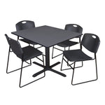 Regency Cain Square Breakroom Table with X - Base and 4 Zeng Stack Chairs 48