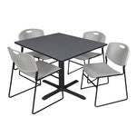 Regency Cain Square Breakroom Table with X - Base and 4 Zeng Stack Chairs 48