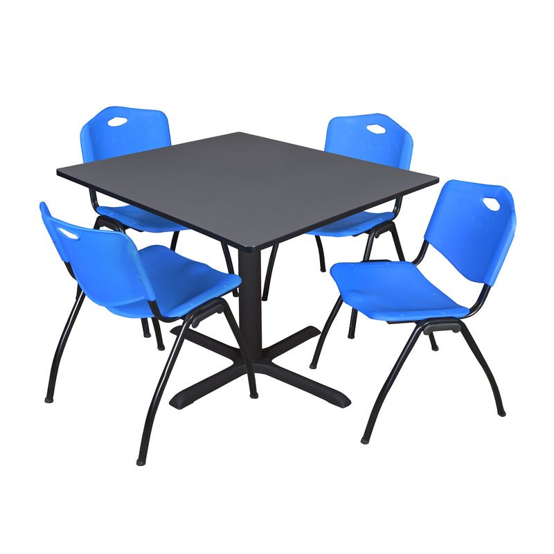 Regency Cain Square Breakroom Table with X - Base and 4 M Stack Chairs 48"W x 48"D x 29"H (REG - TB4848 - 47) - SchoolOutlet
