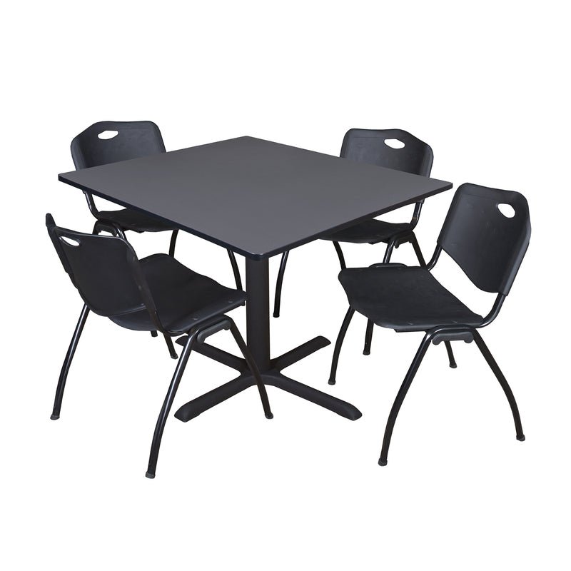 Regency Cain Square Breakroom Table with X - Base and 4 M Stack Chairs 48"W x 48"D x 29"H (REG - TB4848 - 47) - SchoolOutlet