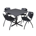 Regency Cain Square Breakroom Table with X - Base and 4 M Stack Chairs 48