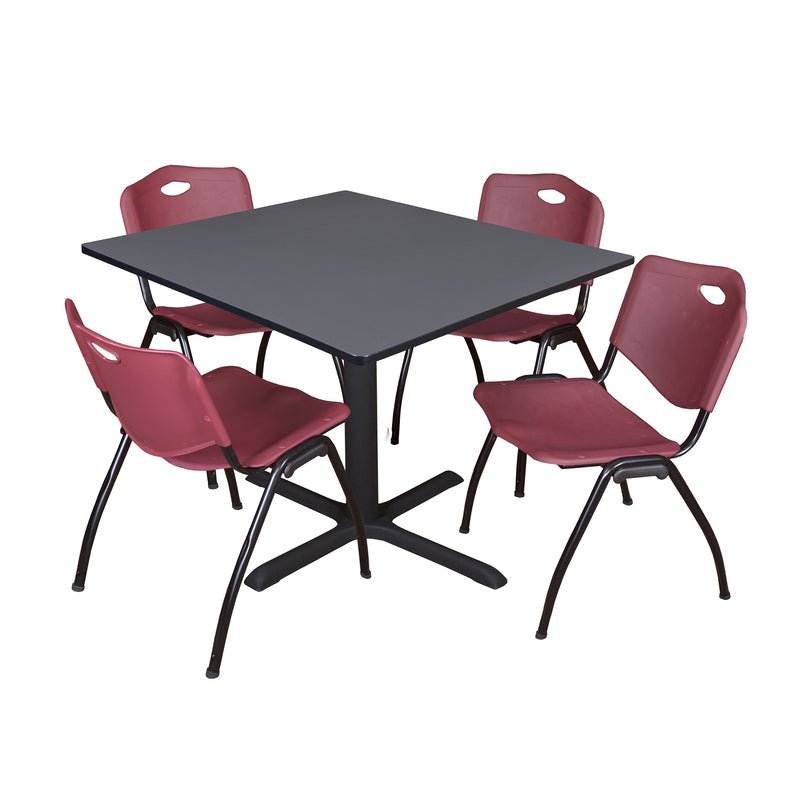 Regency Cain Square Breakroom Table with X - Base and 4 M Stack Chairs 48"W x 48"D x 29"H (REG - TB4848 - 47) - SchoolOutlet