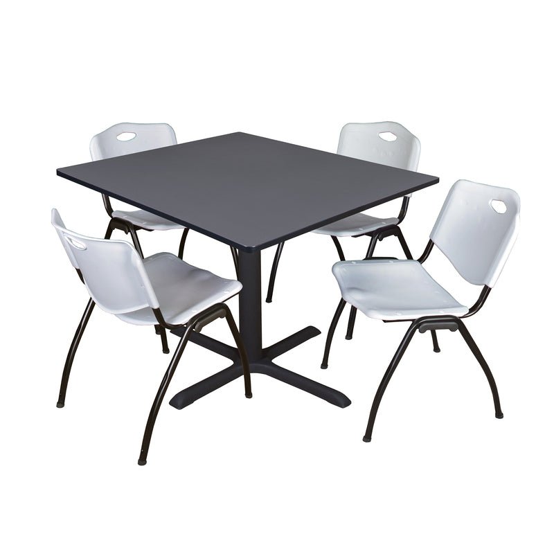 Regency Cain Square Breakroom Table with X - Base and 4 M Stack Chairs 48"W x 48"D x 29"H (REG - TB4848 - 47) - SchoolOutlet