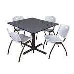 Regency Cain Square Breakroom Table with X - Base and 4 M Stack Chairs 48