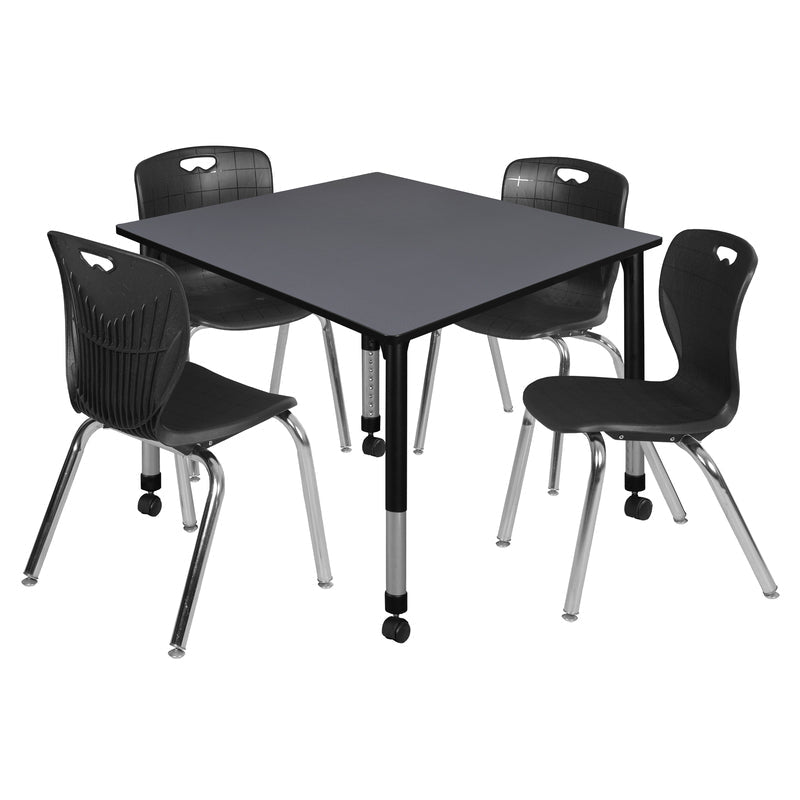 Regency Kee Square Mobile Adjustable Classroom Table and 4 Andy Stack Chairs 48"W x 48"D x 23" - 34"H (REG - TB4848 - 40) - SchoolOutlet