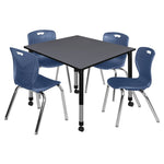 Regency Kee Square Mobile Adjustable Classroom Table and 4 Andy Stack Chairs 48