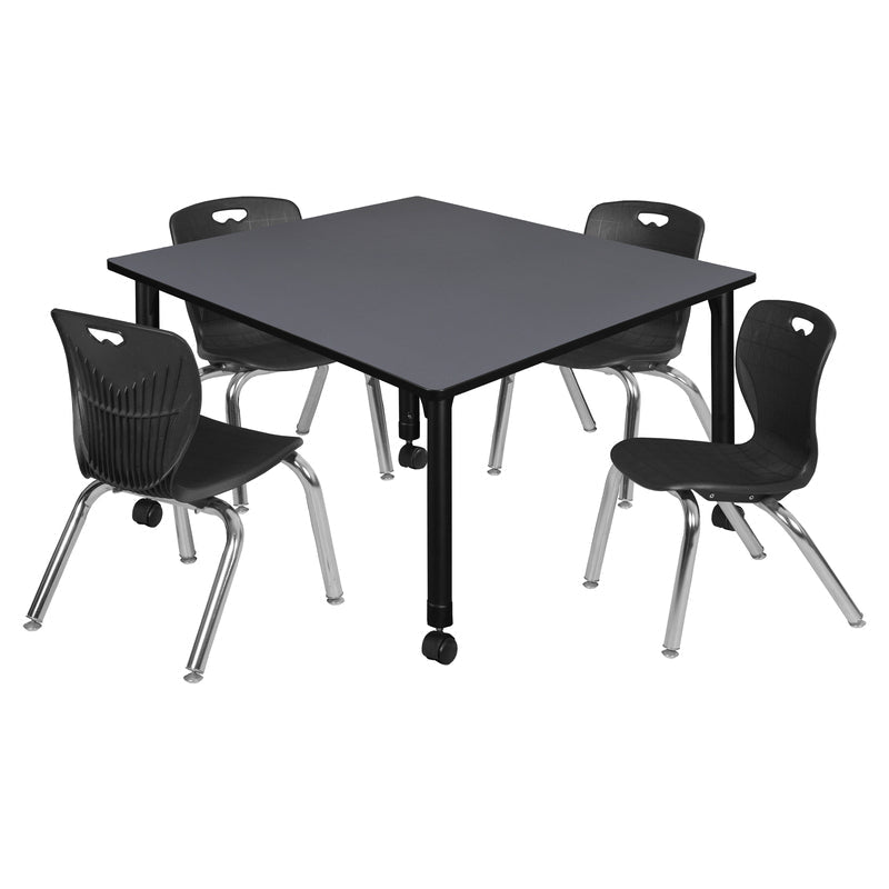 Regency Kee Square Mobile Adjustable Classroom Table and 4 Andy Stack Chairs 48"W x 48"D x 23" - 34"H (REG - TB4848 - 45) - SchoolOutlet