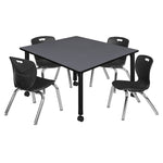 Regency Kee Square Mobile Adjustable Classroom Table and 4 Andy Stack Chairs 48
